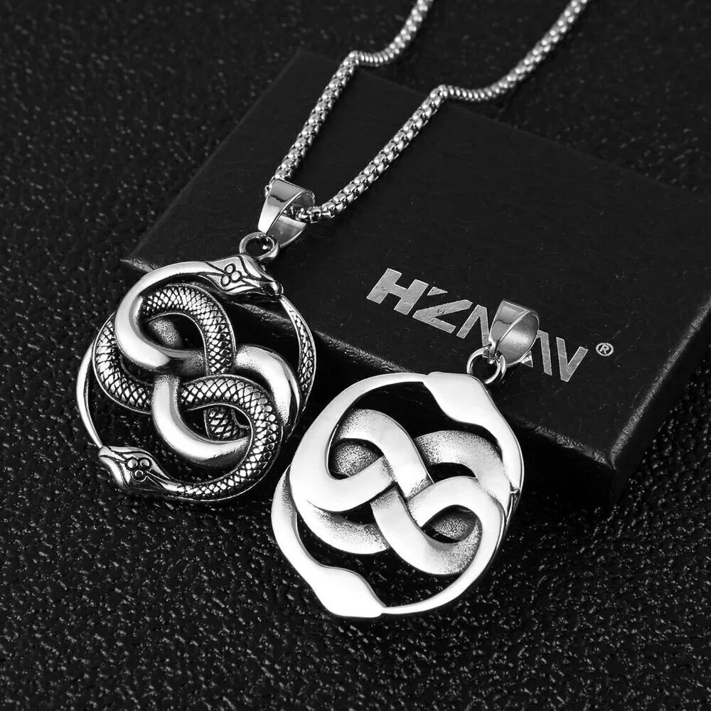 Mens End to End Silver Snake Gothic Stainless Steel Snake Pendant Jewelry Chain